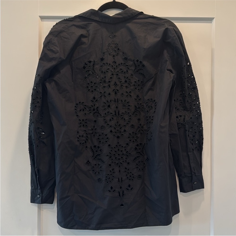 NWT Johnny Was Jade Maricruz Button Down Shirt Black Eyelet Size small - Picture 5 of 6
